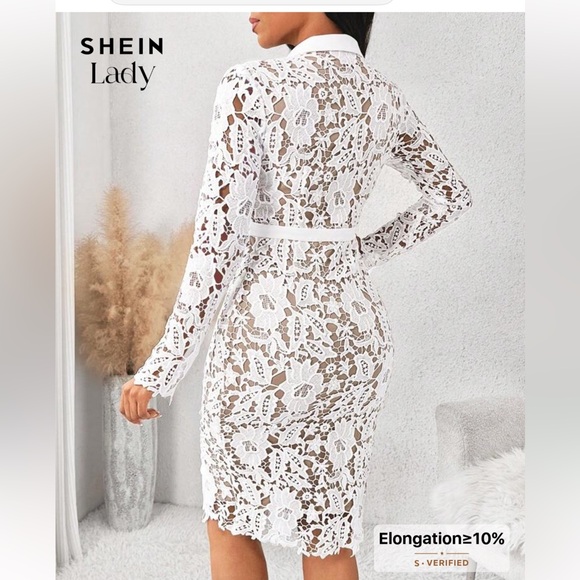 Elegant White Lace Button-Down Dress - Picture 3 of 10